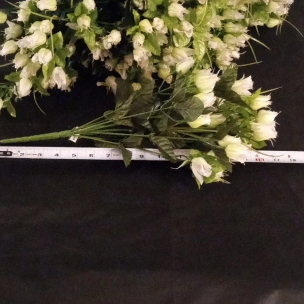 1 Dozen White Rose Buds W/ Green Faux Floral Accent Arrangement